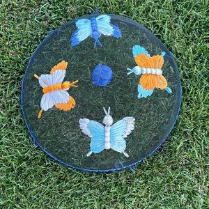 Vintage RETRO Picnic 12in Mesh Screen Food Cover Dome  butterflies